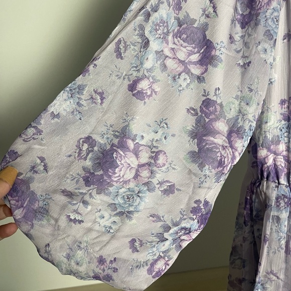 Arula | Off the Shoulder Natalie Purple Floral Maxi Dress Peasant Cottagecore - Picture 3 of 8